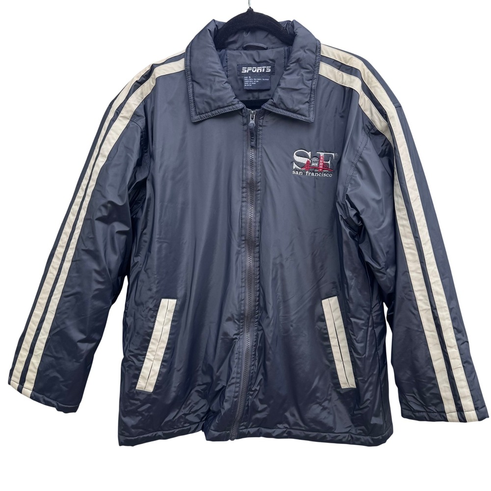Sports Vintage 90s Moto Bomber Jacket Striped Sleeve Retro Streetwear Navy Men S
